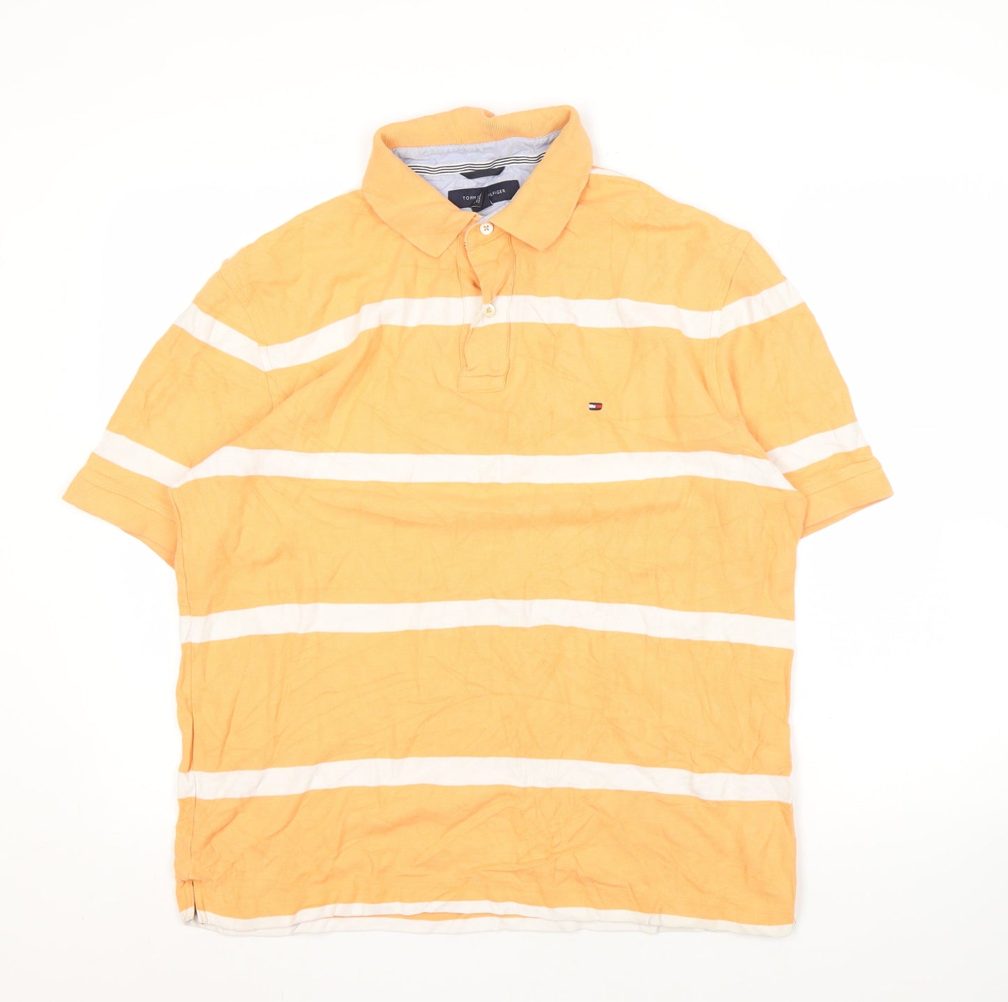 Tommy Hilfiger Orange Striped Polo Shirt Men Size 16