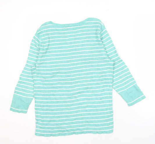 Lauren Ralph Lauren Women's Green Striped V-Neck Jumper