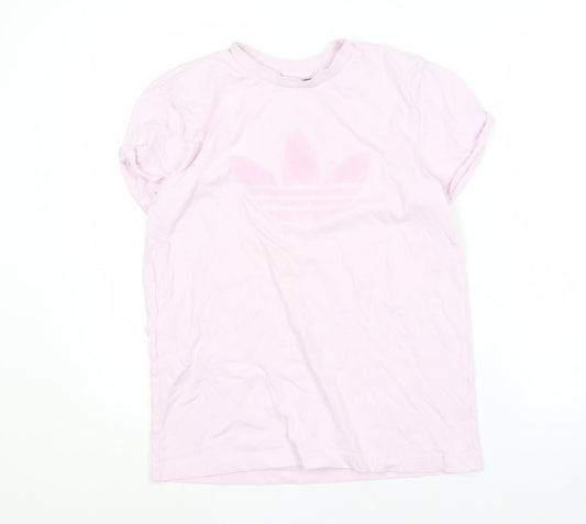 Adidas Women's Pink T-Shirt, Size 4, Logo Design