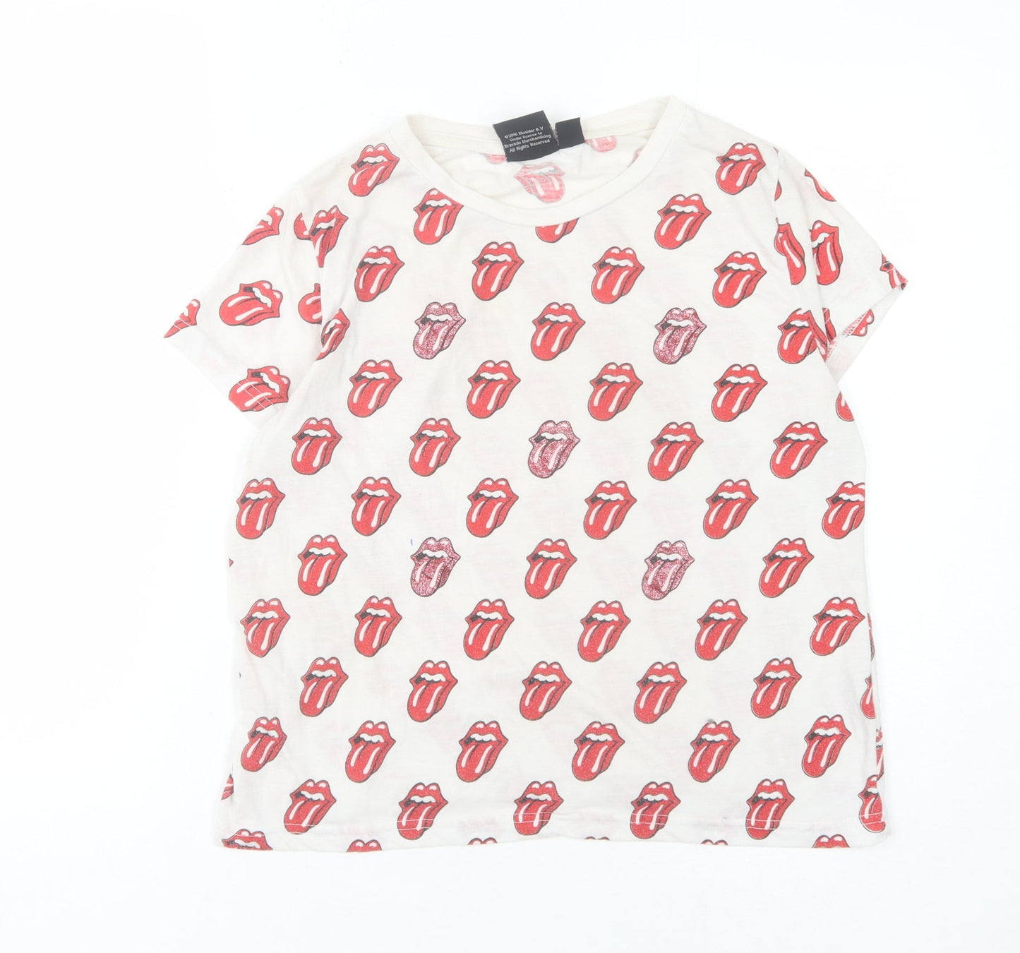 Womens UK Size 10 The Rolling Stones White Basic T-Shirt