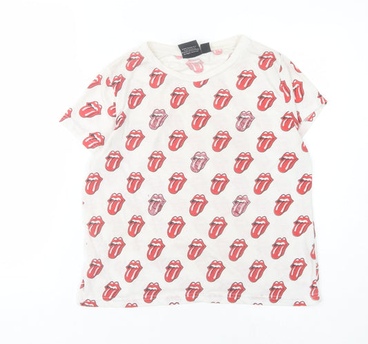 Womens UK Size 10 The Rolling Stones White Basic T-Shirt
