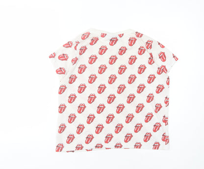 Womens UK Size 10 The Rolling Stones White Basic T-Shirt
