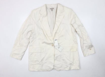 H&M Women's Ivory Linen Blend Blazer, Size L, Classic