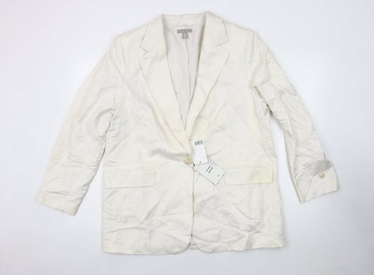 H&M Women's Ivory Linen Blend Blazer, Size L, Classic