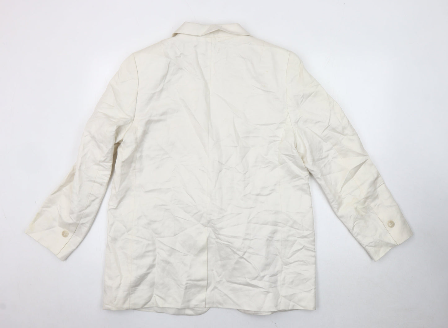 H&M Women's Ivory Linen Blend Blazer, Size L, Classic