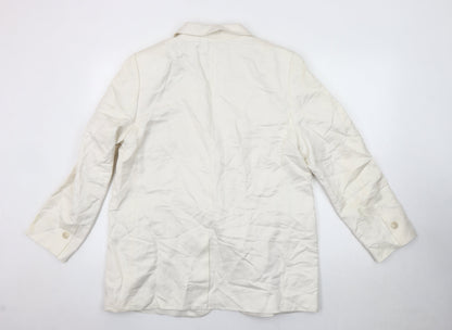 H&M Women's Ivory Linen Blend Blazer, Size L, Classic