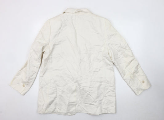 H&M Women's Ivory Linen Blend Blazer, Size L, Classic