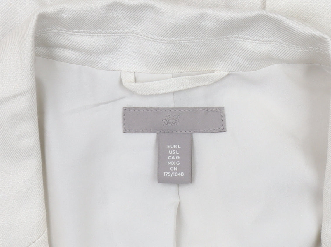 H&M Women's Ivory Linen Blend Blazer, Size L, Classic