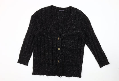 Marks and Spencer Unisex Black Chunky Knit V-Neck Cardigan