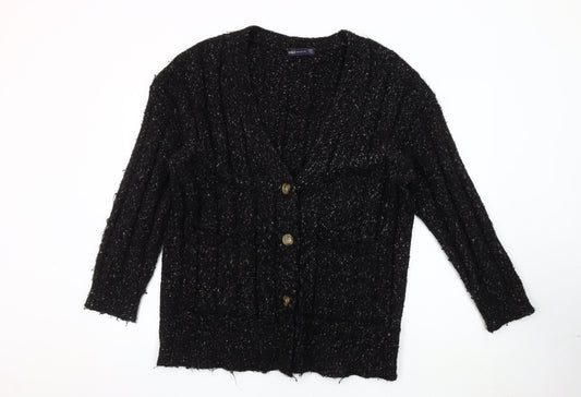 Marks and Spencer Unisex Black Chunky Knit V-Neck Cardigan