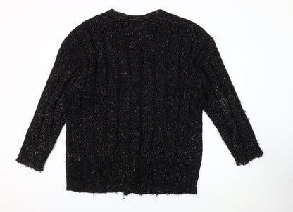 Marks and Spencer Unisex Black Chunky Knit V-Neck Cardigan