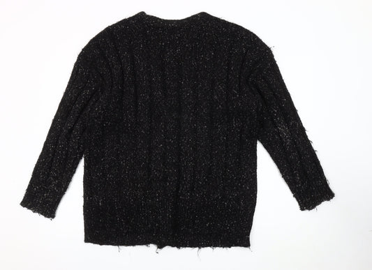 Marks and Spencer Unisex Black Chunky Knit V-Neck Cardigan