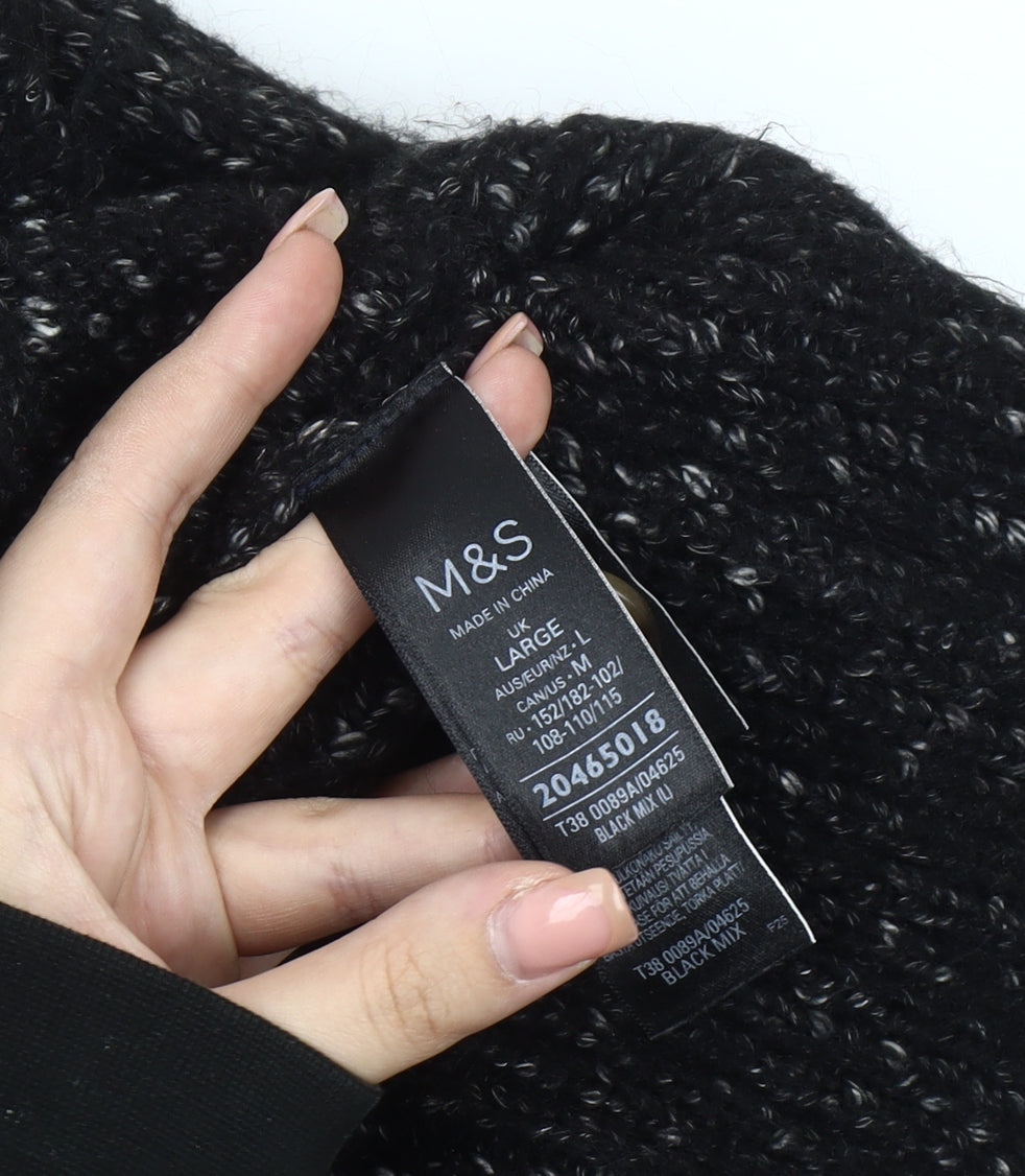 Marks and Spencer Unisex Black Chunky Knit V-Neck Cardigan