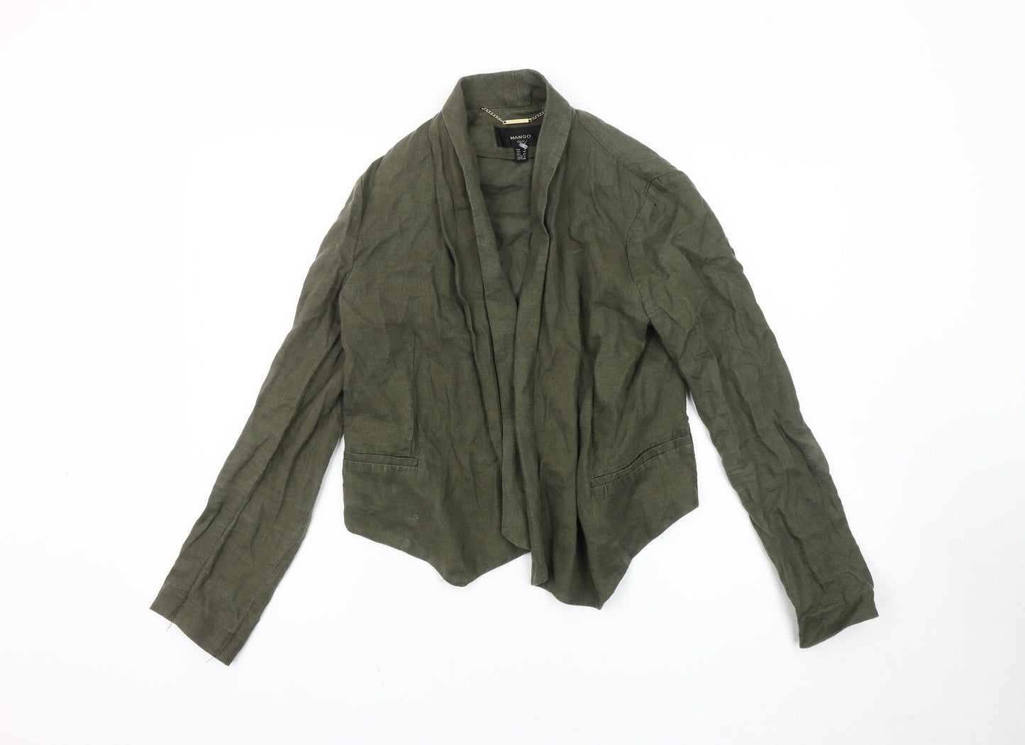 Mango Women's Green Linen Blazer, Size S, Regular Fit