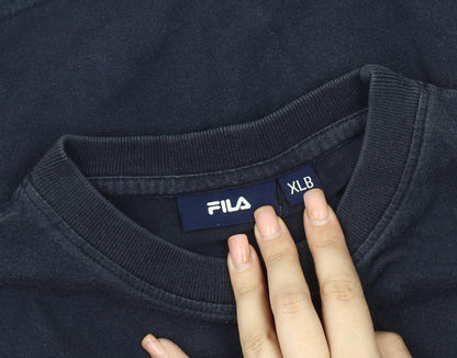 FILA Boys Blue XL T-Shirt, Basic Crew Neck, Logo Detail