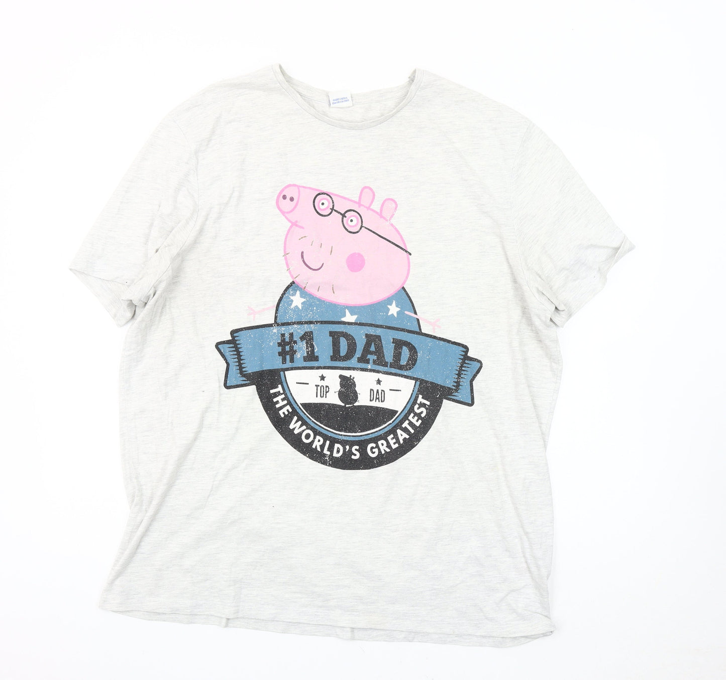 Peppa Pig Men's 2XL Grey T-Shirt Dad Graphic Crew Neck