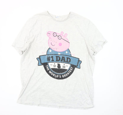 Peppa Pig Men's 2XL Grey T-Shirt Dad Graphic Crew Neck