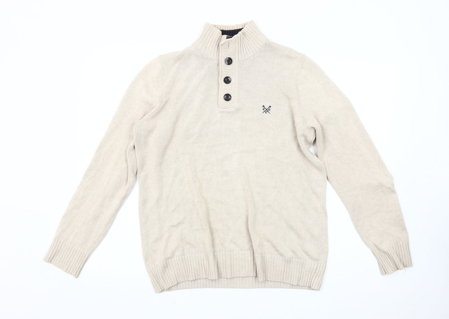 Crew Clothing Co. Men's Beige Henley Jumper Size S