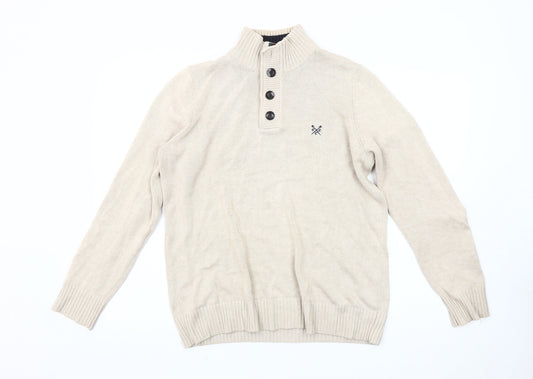 Crew Clothing Co. Men's Beige Henley Jumper Size S