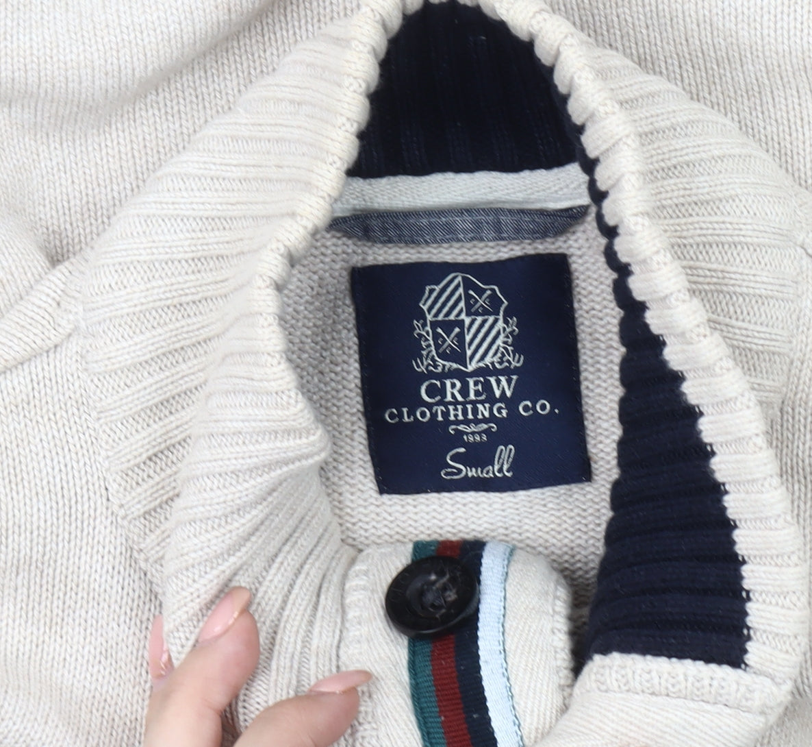 Crew Clothing Co. Men's Beige Henley Jumper Size S