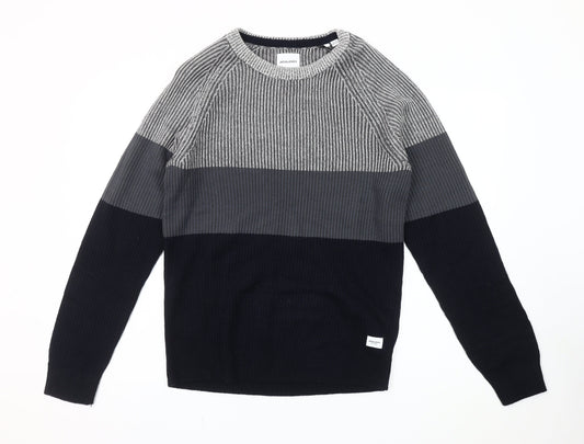 Jack & Jones Men's Grey Striped Pullover Jumper Size M