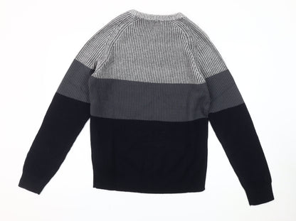 Jack & Jones Men's Grey Striped Pullover Jumper Size M