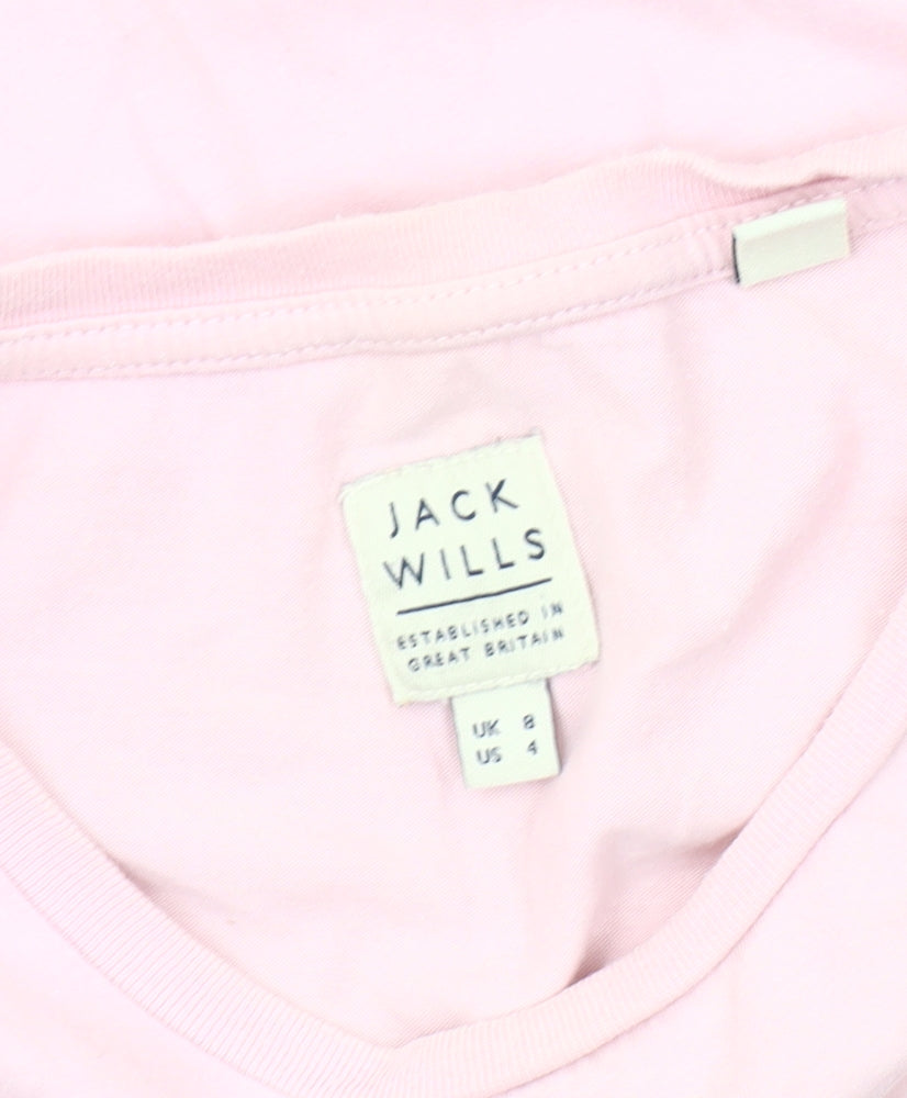 Jack Wills Women's Pink T-Shirt, Size 4, Casual Crew Neck
