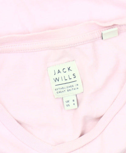 Jack Wills Women's Pink T-Shirt, Size 4, Casual Crew Neck