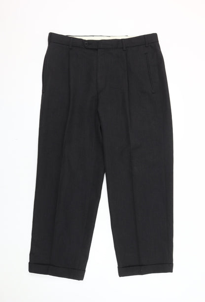 Mens UK Size S Charlton Gray Regular Fit Dress Pants Black Trousers