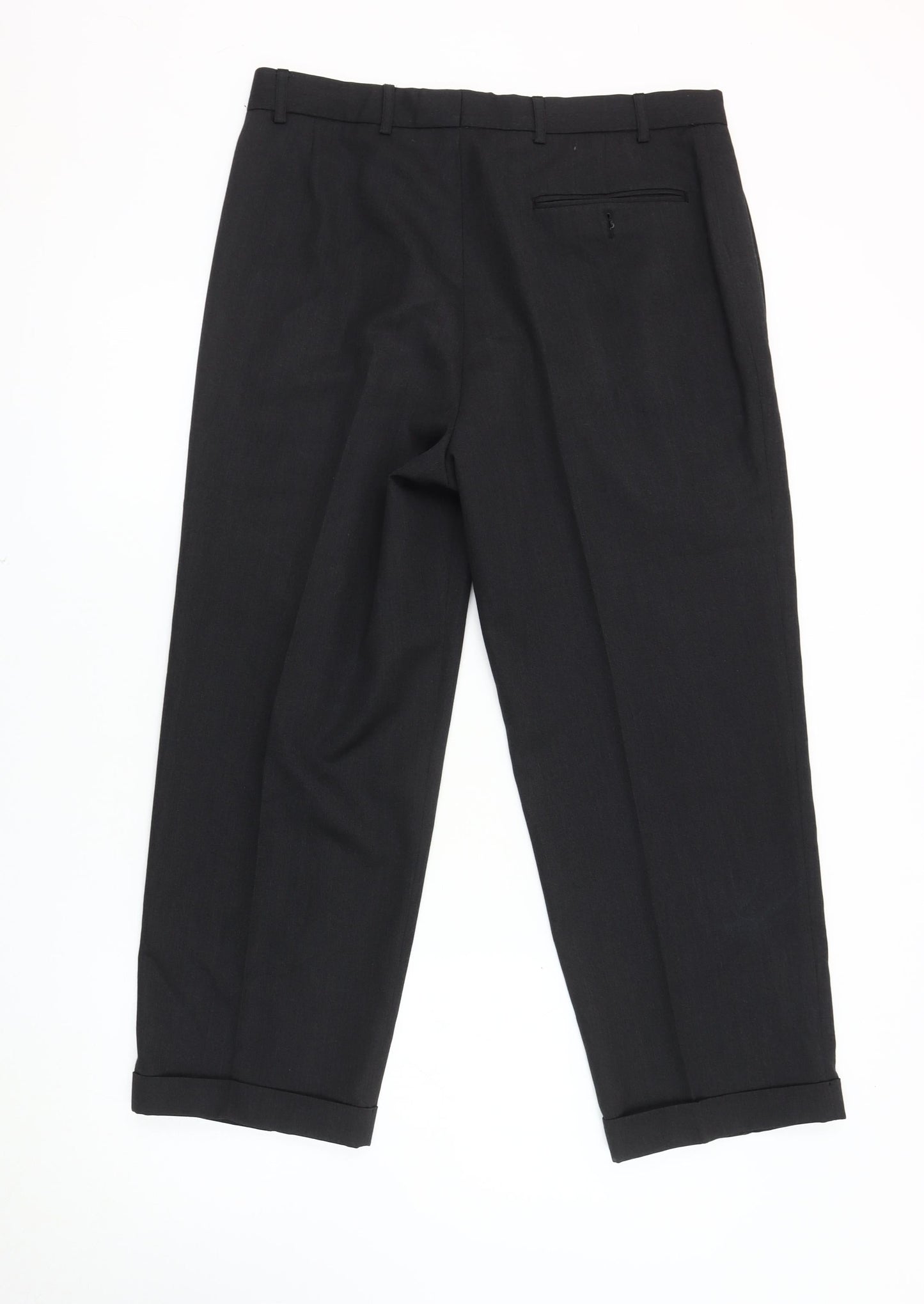 Mens UK Size S Charlton Gray Regular Fit Dress Pants Black Trousers