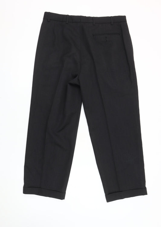 Mens UK Size S Charlton Gray Regular Fit Dress Pants Black Trousers