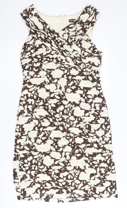 Phase Eight Women's Brown Floral Sheath Dress Size 14