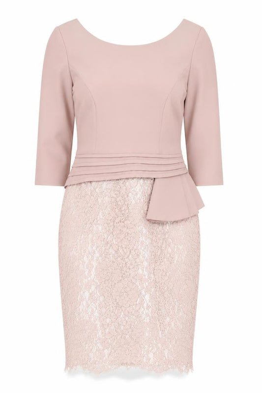 Front view of Kaleidoscope Women Pink Lace Sheath Dress, size 14, Petites
