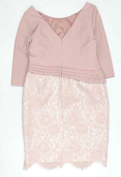 Kaleidoscope Women Pink Lace Sheath Dress Size 14 Petites