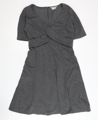 Boden Women Grey Wrap Dress Size 12 V-Neck Half Sleeve