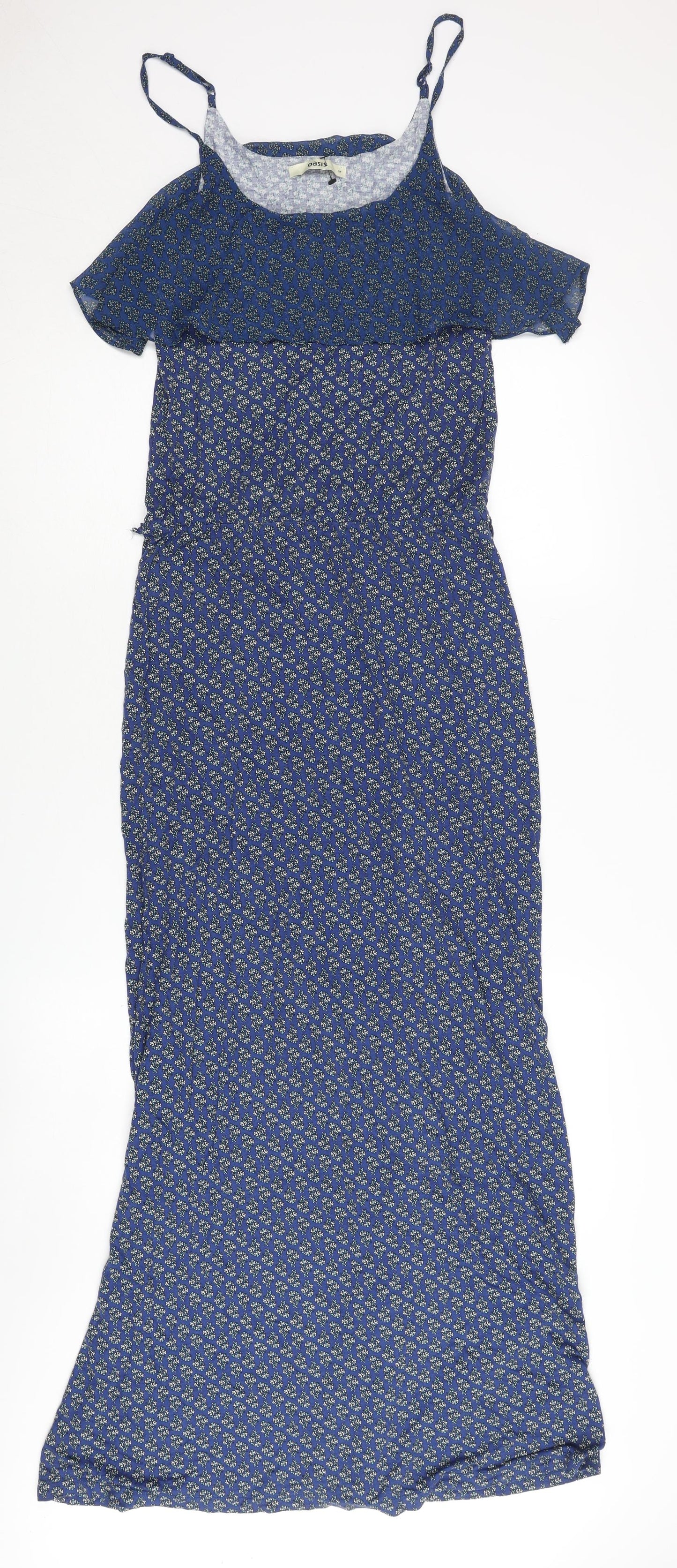 Oasis Women’s Blue Floral Maxi Dress, Strappy Sleeve, M