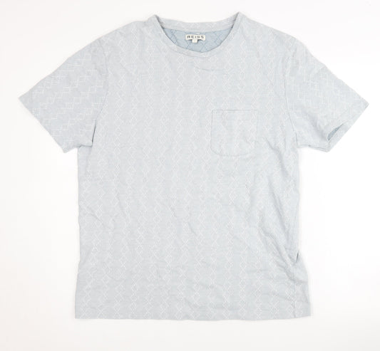 Reiss Men's Blue Graphic Print Cotton T-Shirt, L