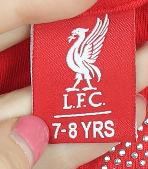 LFC Girls Red T-Shirt, 7-8 Years, Cotton, Football Graphic