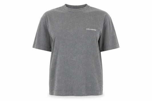 Front view of Collusion Grey unisex t-shirt, size 20, artistic print