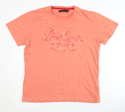 Pierre Cardin Men's Orange Cotton T-Shirt - M, Graphic