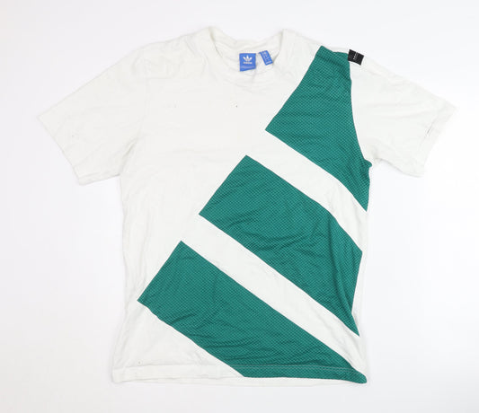 Adidas Men's White S T-Shirt, Colourblock Crew Neck