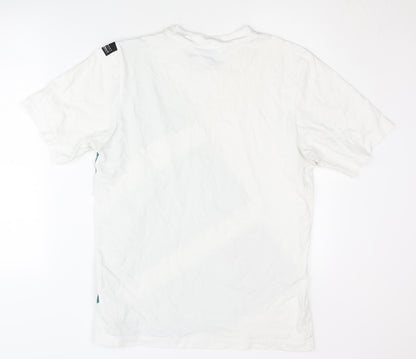 Adidas Men's White S T-Shirt, Colourblock Crew Neck