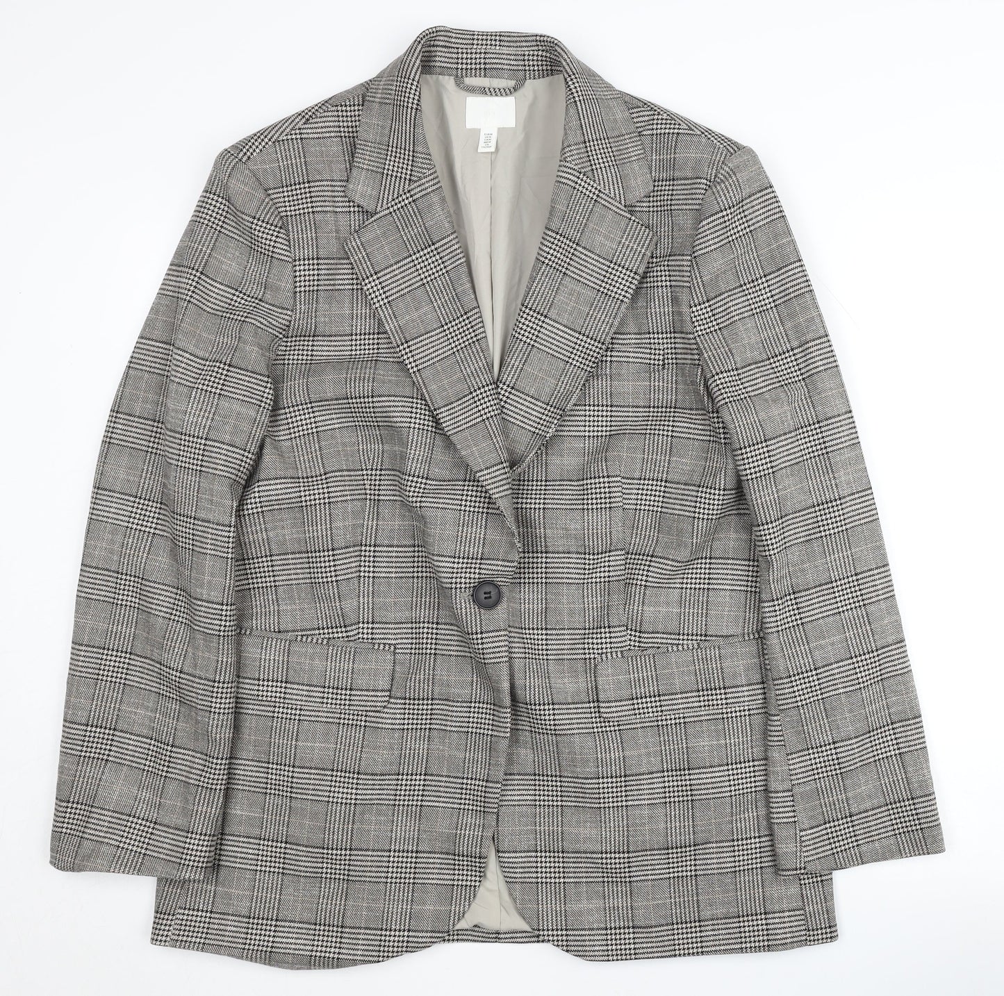 H&M Women's Grey Check Blazer, M, Regular Fit