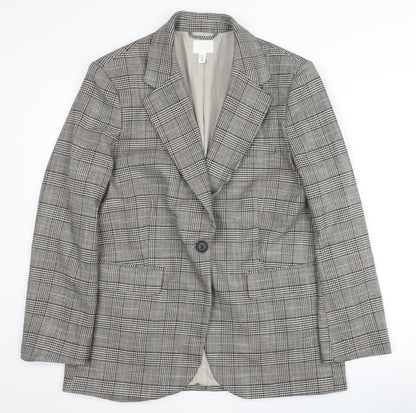 H&M Women's Grey Check Blazer, M, Regular Fit