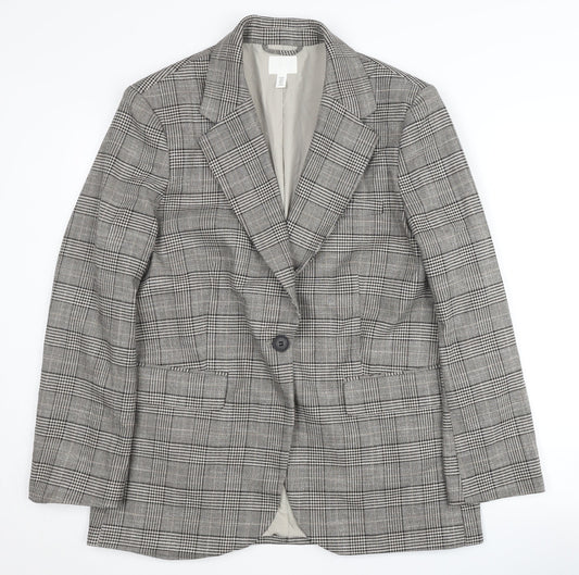 H&M Women's Grey Check Blazer, M, Regular Fit