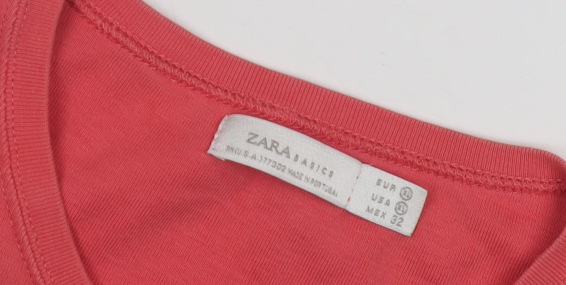 Womens UK Size 14 Zara Basic Red Basic T-Shirt