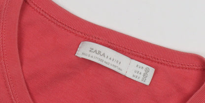 Womens UK Size 14 Zara Basic Red Basic T-Shirt