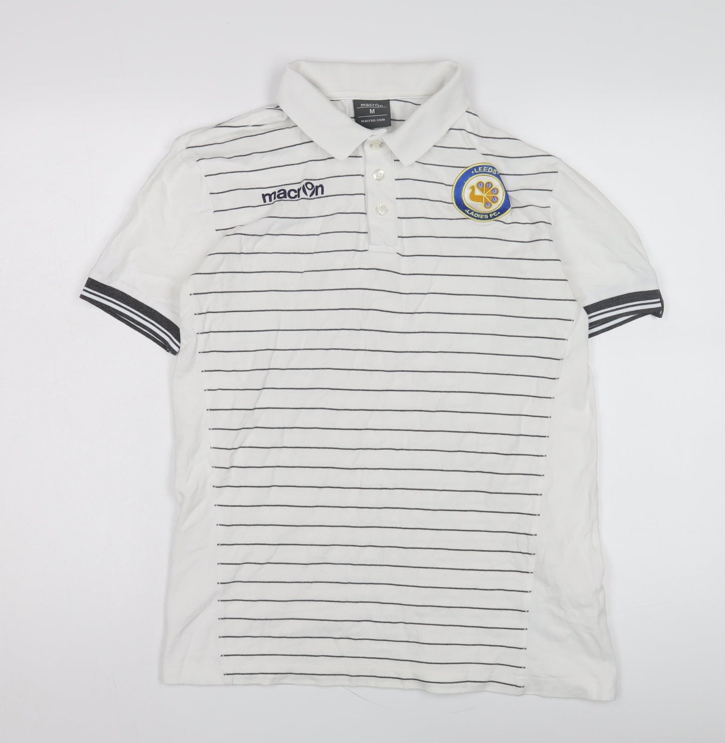 Macron Men's White Striped Polo Shirt M