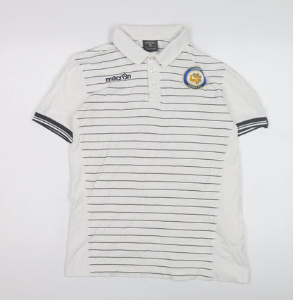 Macron Men's White Striped Polo Shirt M