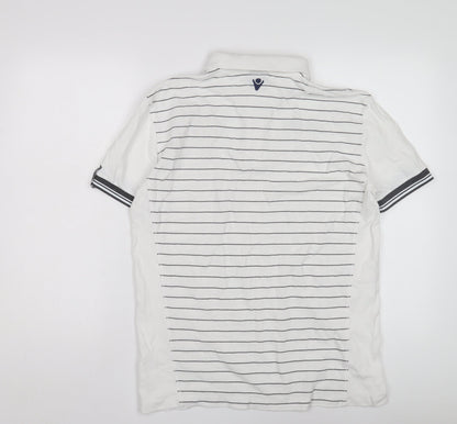 Macron Men's White Striped Polo Shirt M